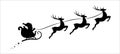 Silhouette of Santa Claus riding in a sleigh with Three Flying Reindeers. Holiday Season Symbol - Christmas, XMas, X-Mas. Vector Royalty Free Stock Photo