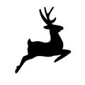 Silhouette of Santa on a sleigh flying with deer and throwing gifts on a white. Royalty Free Stock Photo