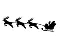 Silhouette Santa in sleigh and flying reindeers. Symbol Happy Merry Christmas. Royalty Free Stock Photo