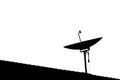 Silhouette of satellite dish on house's roof with copy space, on white sky background Royalty Free Stock Photo