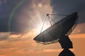 Silhouette of satellite dish or radio antenna at sunset Royalty Free Stock Photo