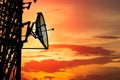 Silhouette satellite tower at sunset Royalty Free Stock Photo