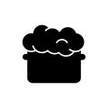 Silhouette Saucepan with raw puffed dough. Outline icon of cooking, kneading dough. Black simple illustration of homemade bakery