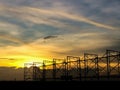 Silhouette of scaffolding in the construction site Royalty Free Stock Photo