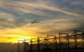 Silhouette of scaffolding in the construction site Royalty Free Stock Photo