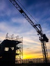 Silhouette of scaffolding in the construction site Royalty Free Stock Photo