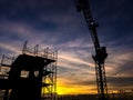 Silhouette of scaffolding in the construction site Royalty Free Stock Photo