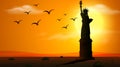 Silhouette scene with statue of liberty at sunset Royalty Free Stock Photo