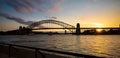 Silhouette scene  at the Sydney. Panoramic image of Sydney, Australia with Harbour Bridge during  sunset and  twilight sky hour Royalty Free Stock Photo