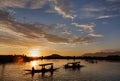 A silhouette scene of tourist Shikara boat in Dal lake Royalty Free Stock Photo