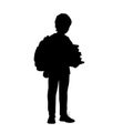 Silhouette school boy with backpack holding books