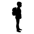 Silhouette schoolboy with backpack pupil stand carrying on back going to school concept come back to school idea education