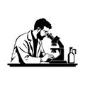 Scientist with microscope silhouette clipart black and white Royalty Free Stock Photo