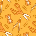 Silhouette Scissors seamless pattern. Orange school illustrations