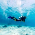 Silhouette of Scuba Diver near Sea Bottom Royalty Free Stock Photo