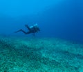 Silhouette of Scuba Diver near Sea Bottom Royalty Free Stock Photo