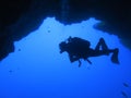 Silhouette scuba diving.