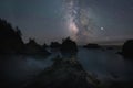 Silhouette of Sea Stacks under the Starry Night Sky from Secret Beach Royalty Free Stock Photo