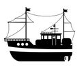 Silhouette of the sea towboat ship