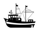 Silhouette of the sea towboat ship