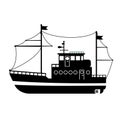 Silhouette of the sea towboat ship