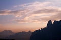 Silhouette of the Sella and Dolomites during Sundown in SÃÂ¼dtirol, ALlo Adige Royalty Free Stock Photo