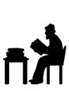 Silhouette senior man grandpa reading books