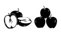 Silhouette set of apple icon isolated on white background. Vector simple shapes of apple core, bitten apple. Great for packing Royalty Free Stock Photo