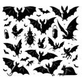 Silhouette set of bat. Vector isolated illustration Royalty Free Stock Photo