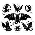 Silhouette set of bat. Vector isolated illustration Royalty Free Stock Photo