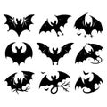 Silhouette set of bat. Vector isolated illustration Royalty Free Stock Photo