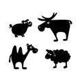 silhouette set of domestic and farm animals vector illustration Royalty Free Stock Photo