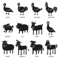 Silhouette set of isolated caroon farm animals