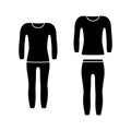 Silhouette set of thermal underwear, compression suit. Black icons of elastic garment for winter sport, fitness, pajamas. Unisex Royalty Free Stock Photo