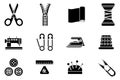 Silhouette sewing tools cloth tailoring craft sew fashion hobby flat design isolated isolated icons set vector