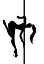 silhouette of a sexy girl on a pole, acrobatics, white background