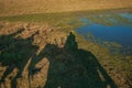 Silhouette shadows of people on horseback