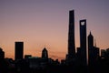 Silhouette of Shanghai Pudong Lujiazui landmark buildings at sunset Royalty Free Stock Photo