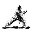 Silhouette of a Shaolin kungfu master in dynamic pose, Martial arts design