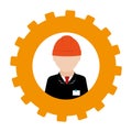 Silhouette in shape of gear with engineer with helmet