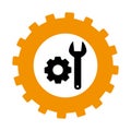 Silhouette in shape of gear with wrench and pinion