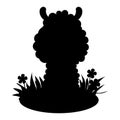 Silhouette sheep in grass with flowers. Black hand drawn drawing of farm small animal. Vector illustration Royalty Free Stock Photo