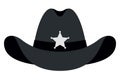 Silhouette Sheriff Hat Icon. Vector Isolated Object. Front View