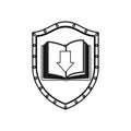 Silhouette shield with open book and arrow