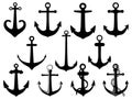 Set of ship anchors silhouette vector art