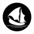 Silhouette of ship logo design Traditional Sailboat at sea with flag