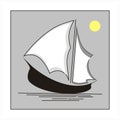 Silhouette of ship logo design Traditional Sailboat at sea with flag