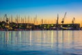 Silhouette shipyard Trogir Croatia. Royalty Free Stock Photo