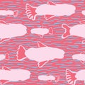 Silhouette Shoal of Fish, Seamless Seaweed Animal Vector Pattern Background,