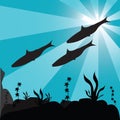 silhouette of a shoal of fish. Vector illustration decorative design